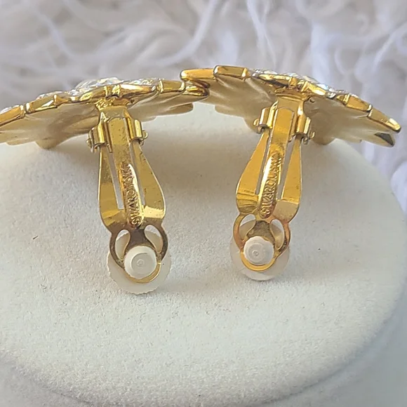 Gorgeous Swarovski Clip-on Faux Pearl and Crystal Earrings- Excellent Condition